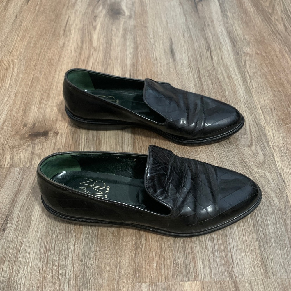 Vintage 90s Joan & David black quilted leather loafers - 6 women - made in Italy
